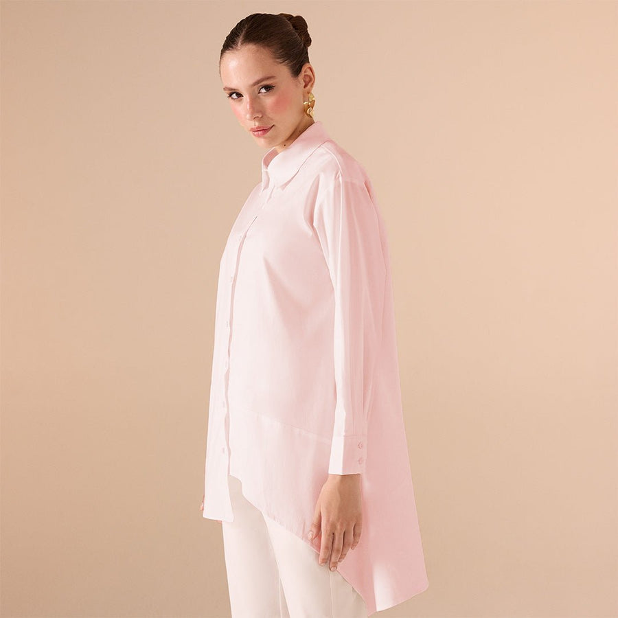 Asymmetric Hem Poplin Shirt - shopaleena