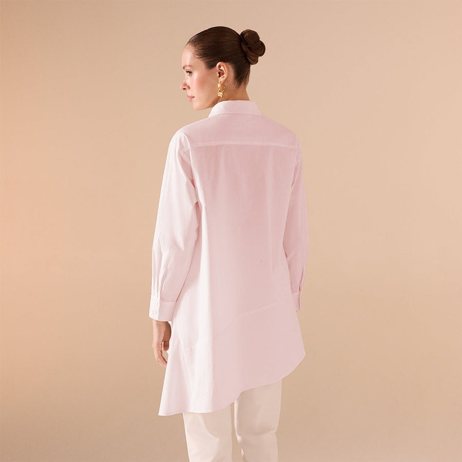 Asymmetric Hem Poplin Shirt - shopaleena