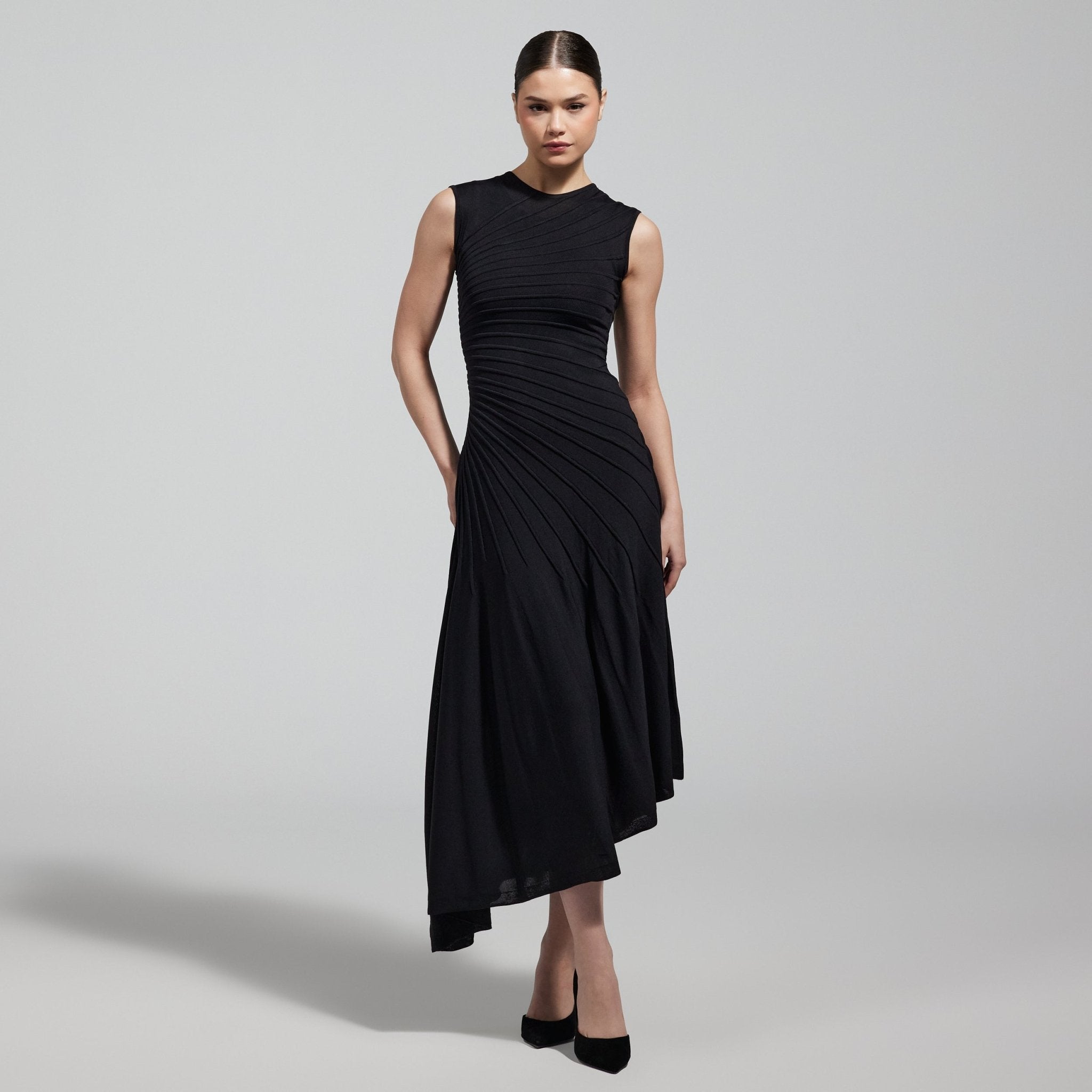 Asymmetric Knit Midi Dress - shopaleena