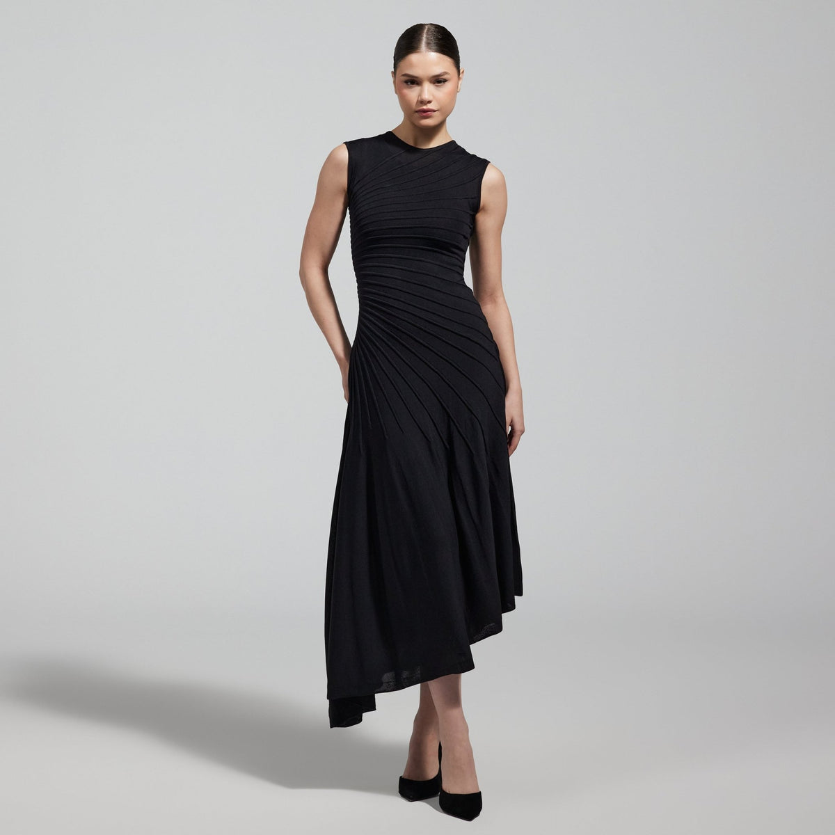 Asymmetric Knit Midi Dress - shopaleena
