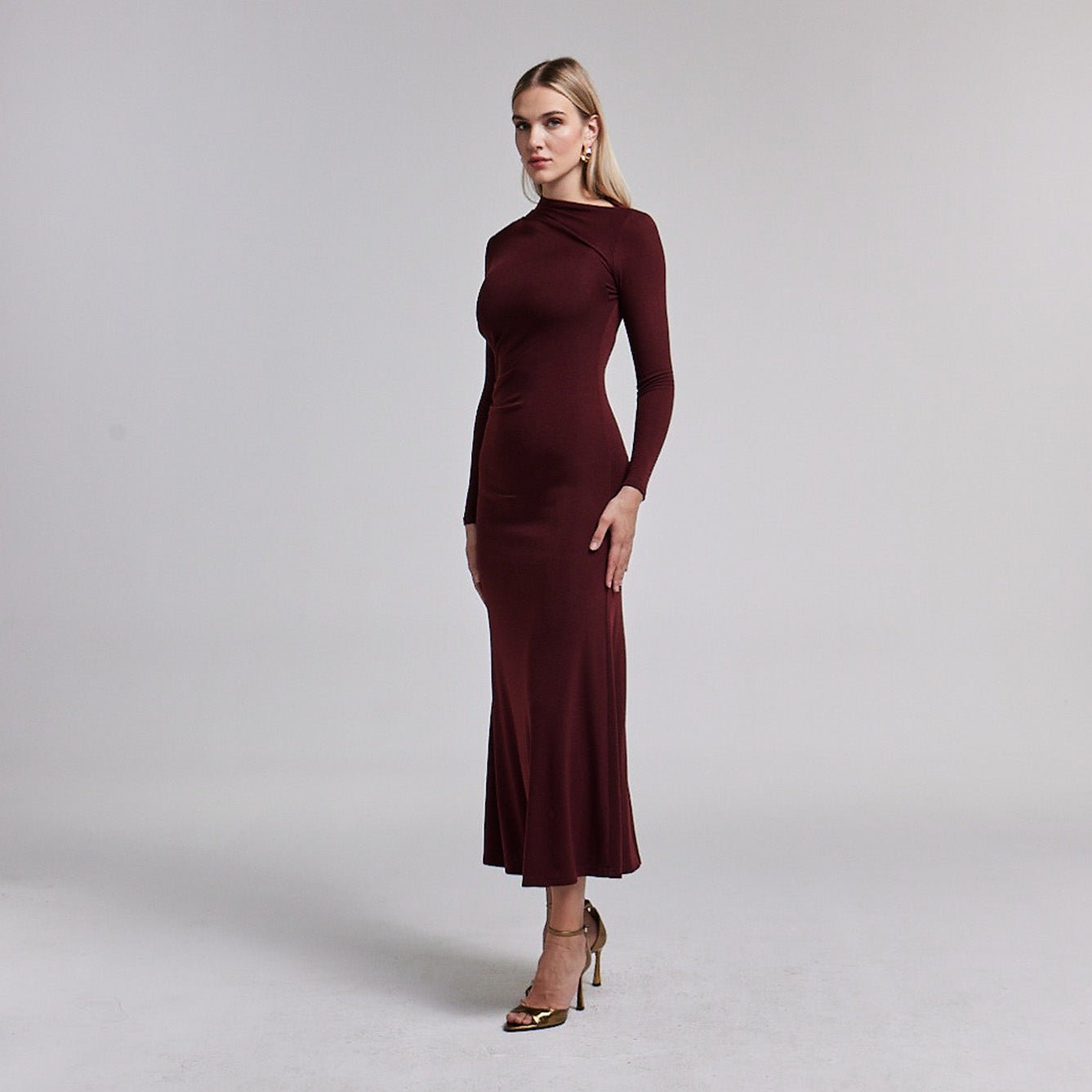 Asymmetric Neck Bodycon Maxi Dress | shopaleena Asymmetric Neck Bodycon Maxi Dress | shopaleena