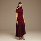 Asymmetric Neckline Midi Dress with Pleats - shopaleena