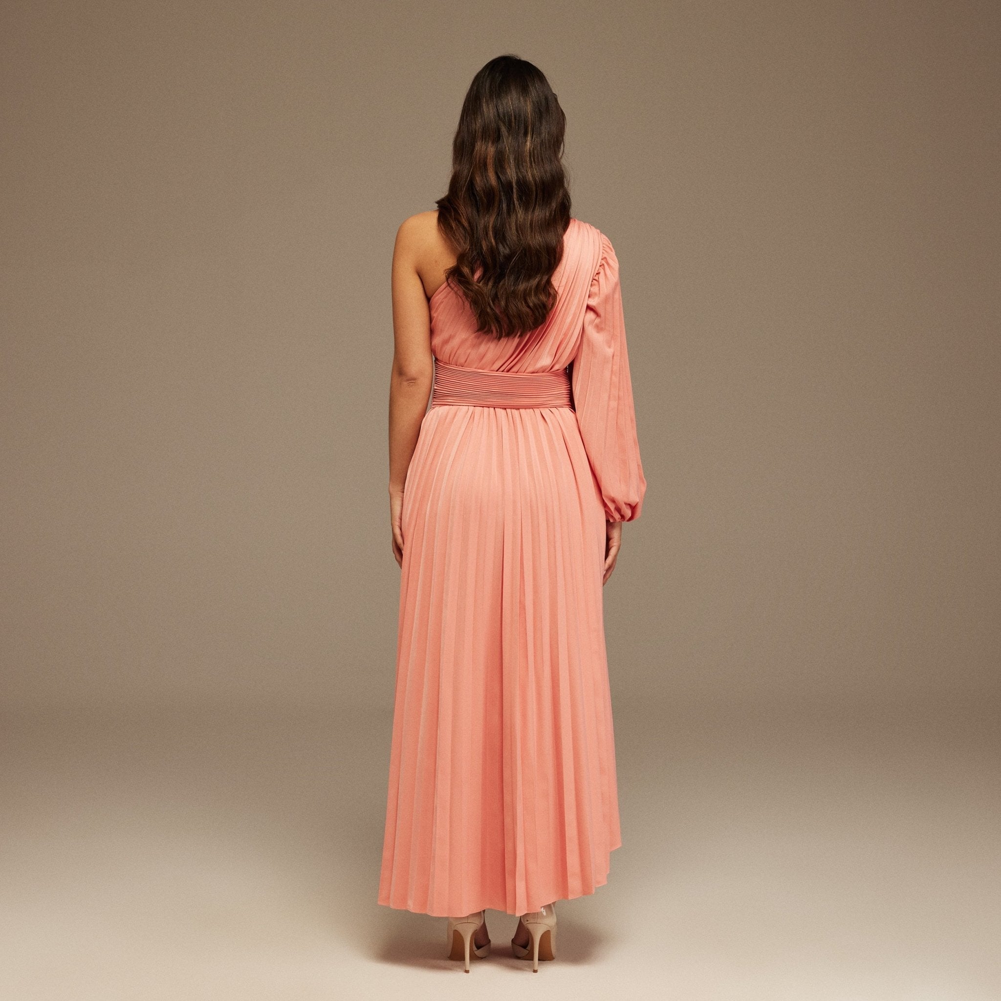 Asymmetric One Sleeve Pleated Long Dress - shopaleena