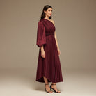 Asymmetric One Sleeve Pleated Long Dress - shopaleena