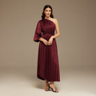 Asymmetric One Sleeve Pleated Long Dress - shopaleena