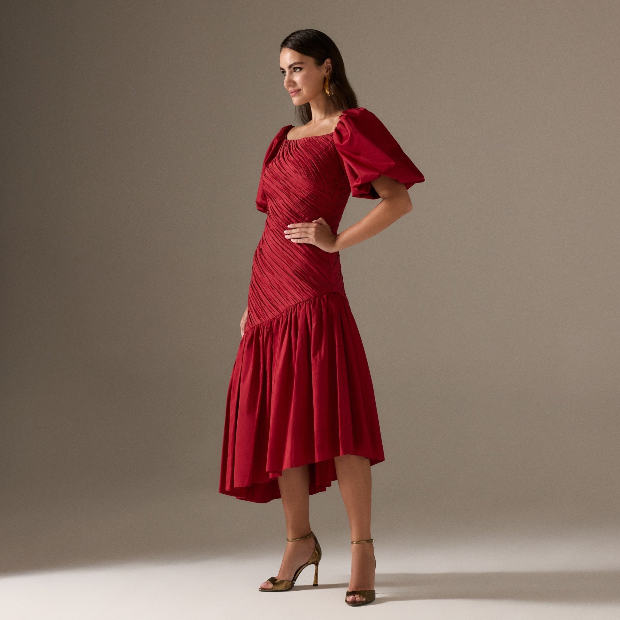 Asymmetric ruffled Poplin Midi dress