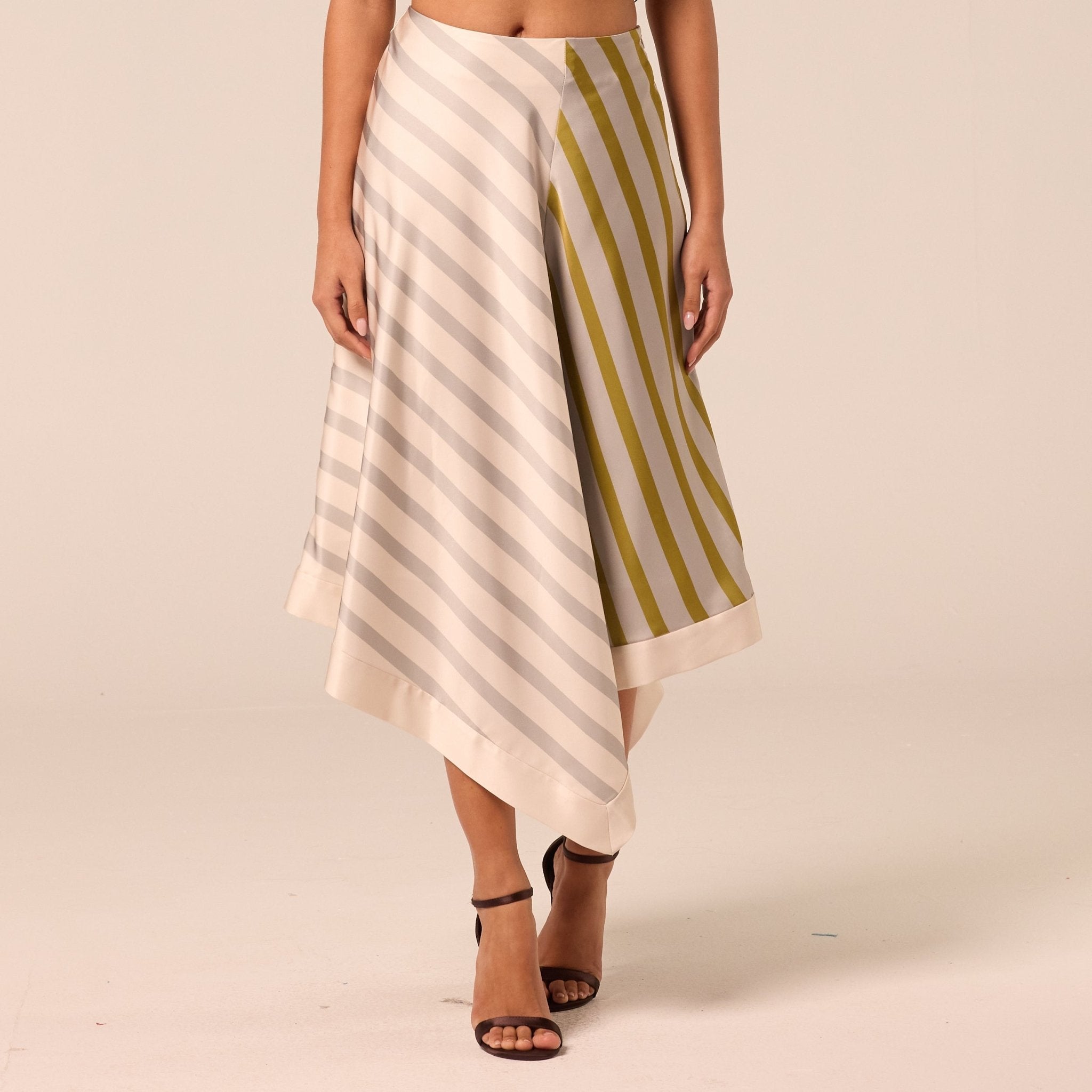 Asymmetric Satin Midi Skirt - shopaleena
