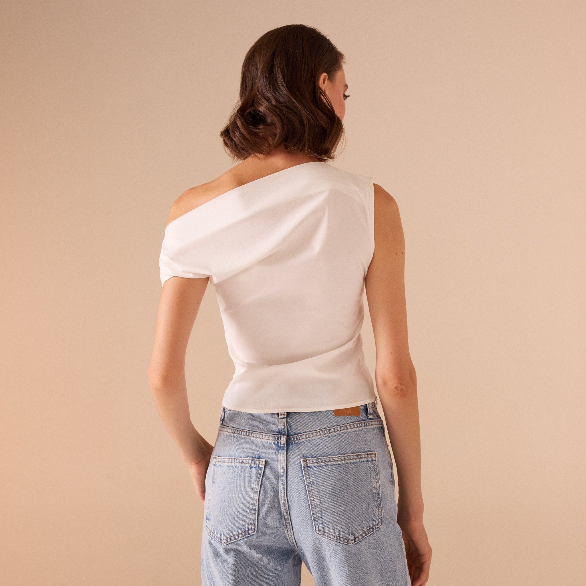 Asymmetric Shoulder Poplin Top - shopaleena