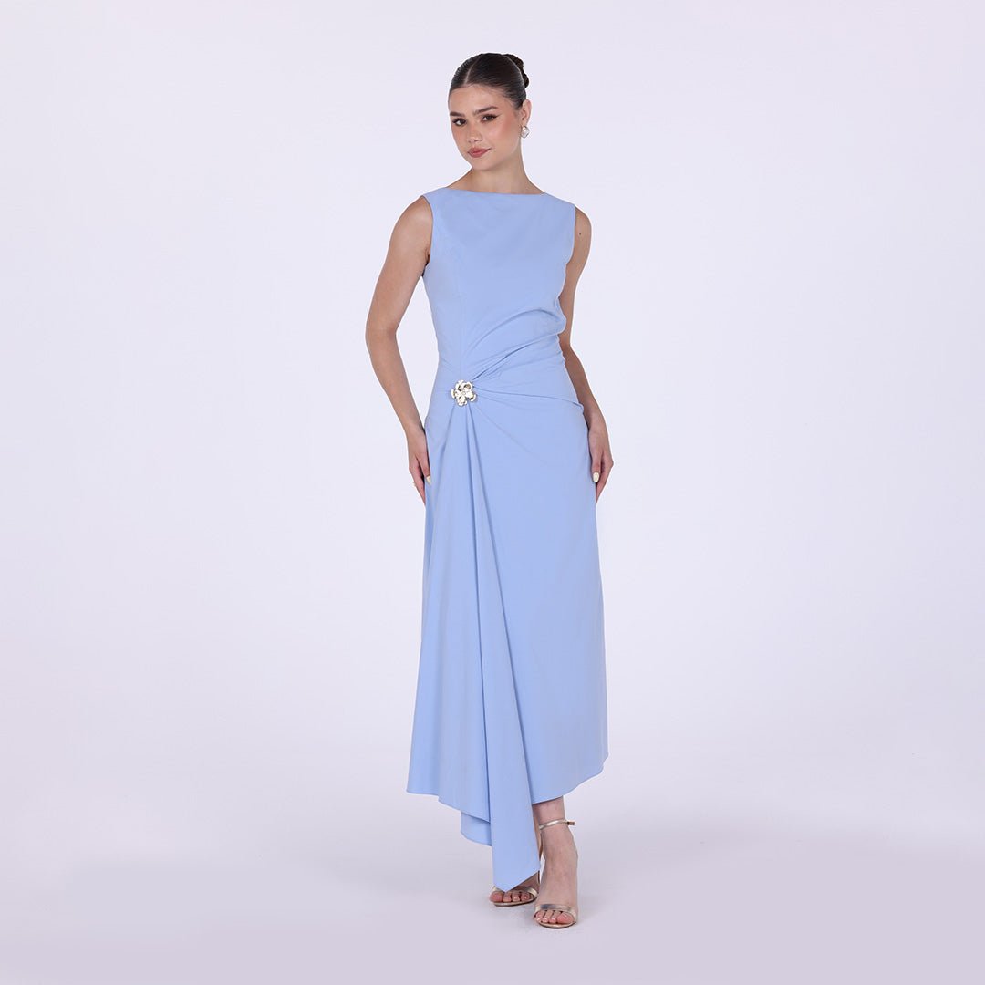 Asymmetric Twisted Cotton Midi Dress - shopaleena