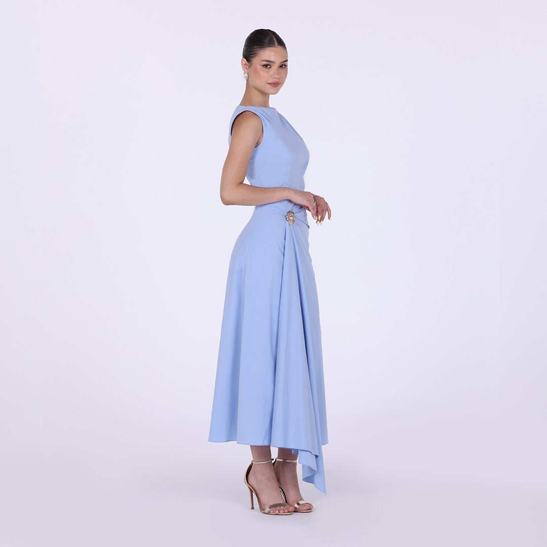 Asymmetric Twisted Cotton Midi Dress - shopaleena