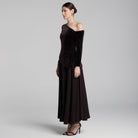 Asymmetric Velvet and Crepe A-Line Dress - shopaleena