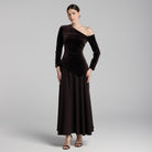 Asymmetric Velvet and Crepe A-Line Dress - shopaleena