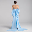 Baby Blue Crepe and Taffeta Strapless Bow Gown - shopaleena