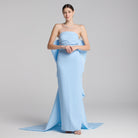 Baby Blue Crepe and Taffeta Strapless Bow Gown - shopaleena