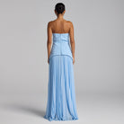 Baby Blue Crepe & Chiffon Dress with Pleated Skirt - shopaleena