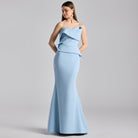 Baby Blue Crepe Gown with Peplum Drape - shopaleena