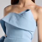 Baby Blue Crepe Gown with Peplum Drape - shopaleena