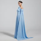 Baby Blue One Shoulder Crepe Maxi Dress with Drape Sleeve - shopaleena