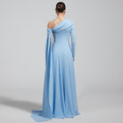 Baby Blue One Shoulder Crepe Maxi Dress with Drape Sleeve - shopaleena