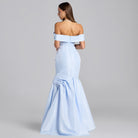 Baby Blue Taffeta Off Shoulder Dress with Ruffled Hem - shopaleena