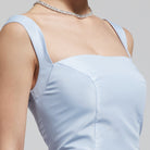 Baby Blue Taffeta Straight Gown with Back Overlay - shopaleena