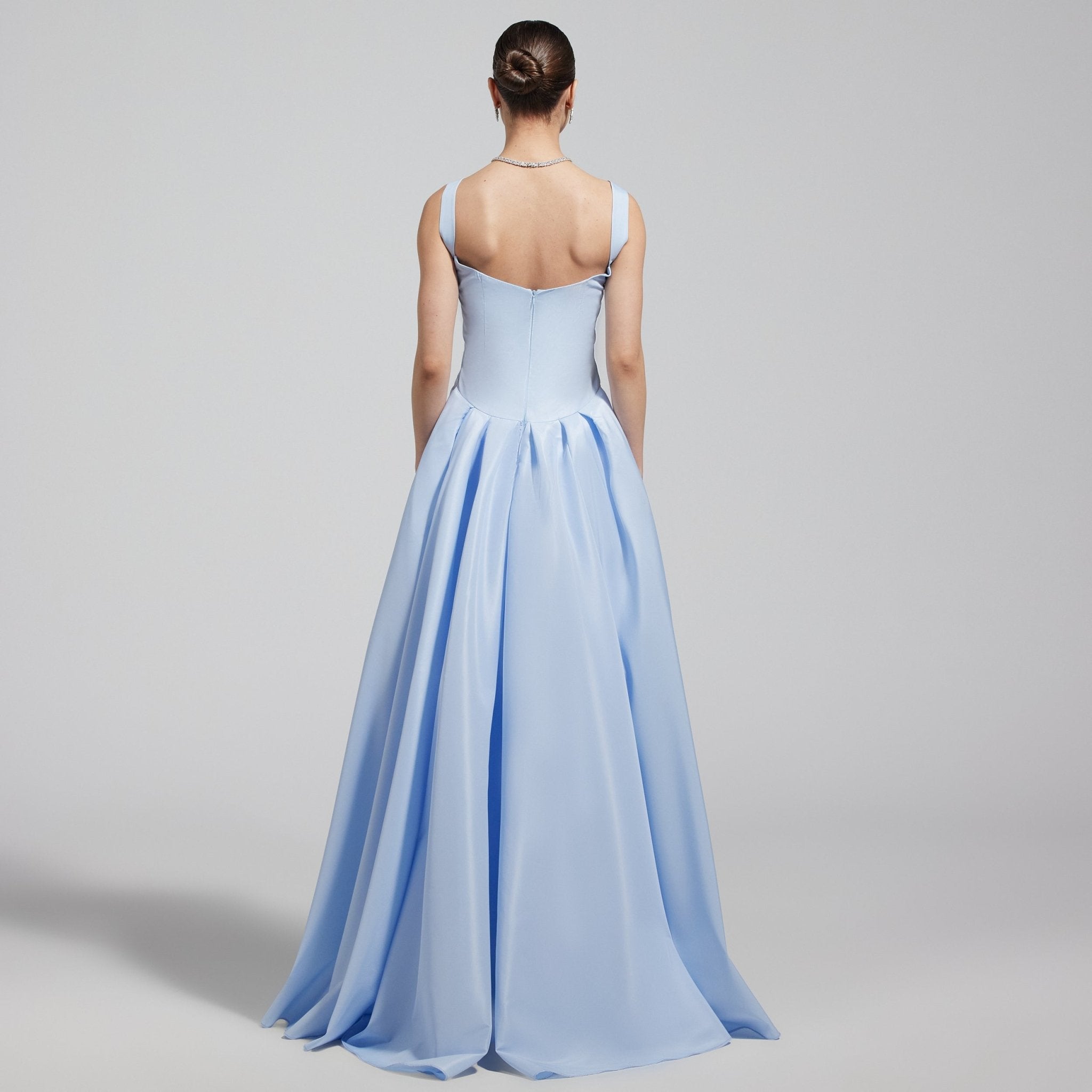 Baby Blue Taffeta Straight Gown with Back Overlay - shopaleena