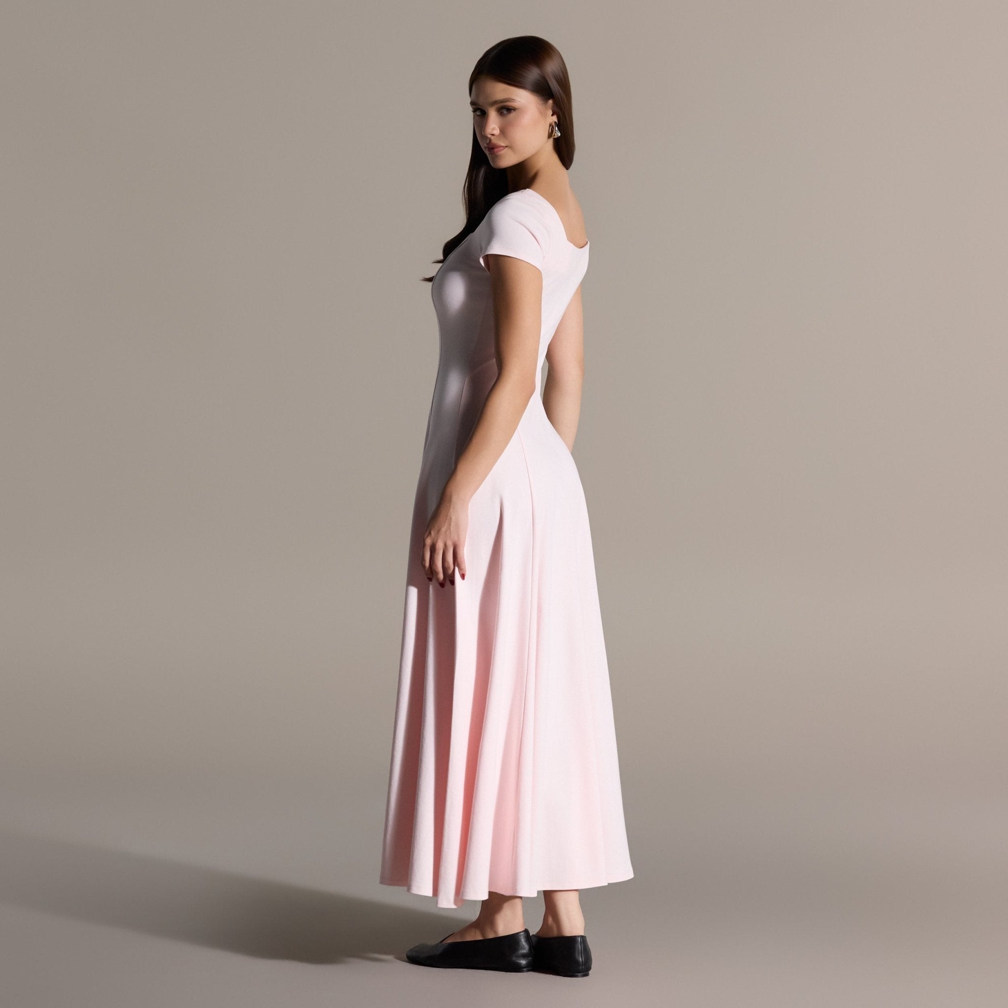 Baby Pink Cotton Under Abaya Dress - shopaleena