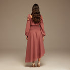 Balloon Long Sleeve With Ruched Waist Midi Dress - shopaleena