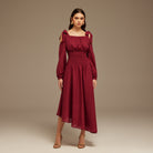Balloon Long Sleeve With Ruched Waist Midi Dress - shopaleena