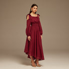 Balloon Long Sleeve With Ruched Waist Midi Dress - shopaleena