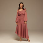 Balloon Long Sleeve With Ruched Waist Midi Dress - shopaleena
