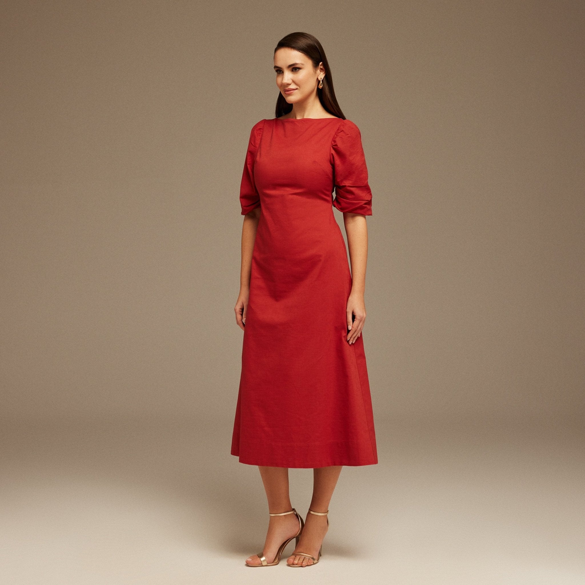 Balloon Sleeve Linen Cotton Midi Dress - shopaleena