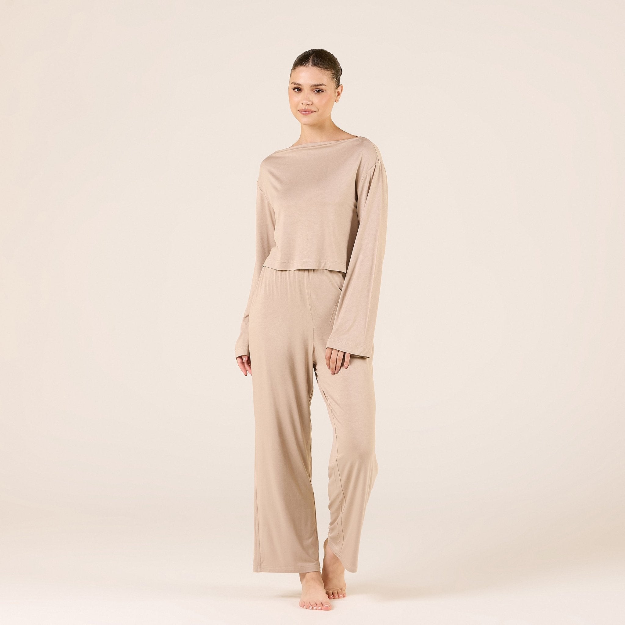 Bamboo Wide Leg Elastic Waist Pants - shopaleena