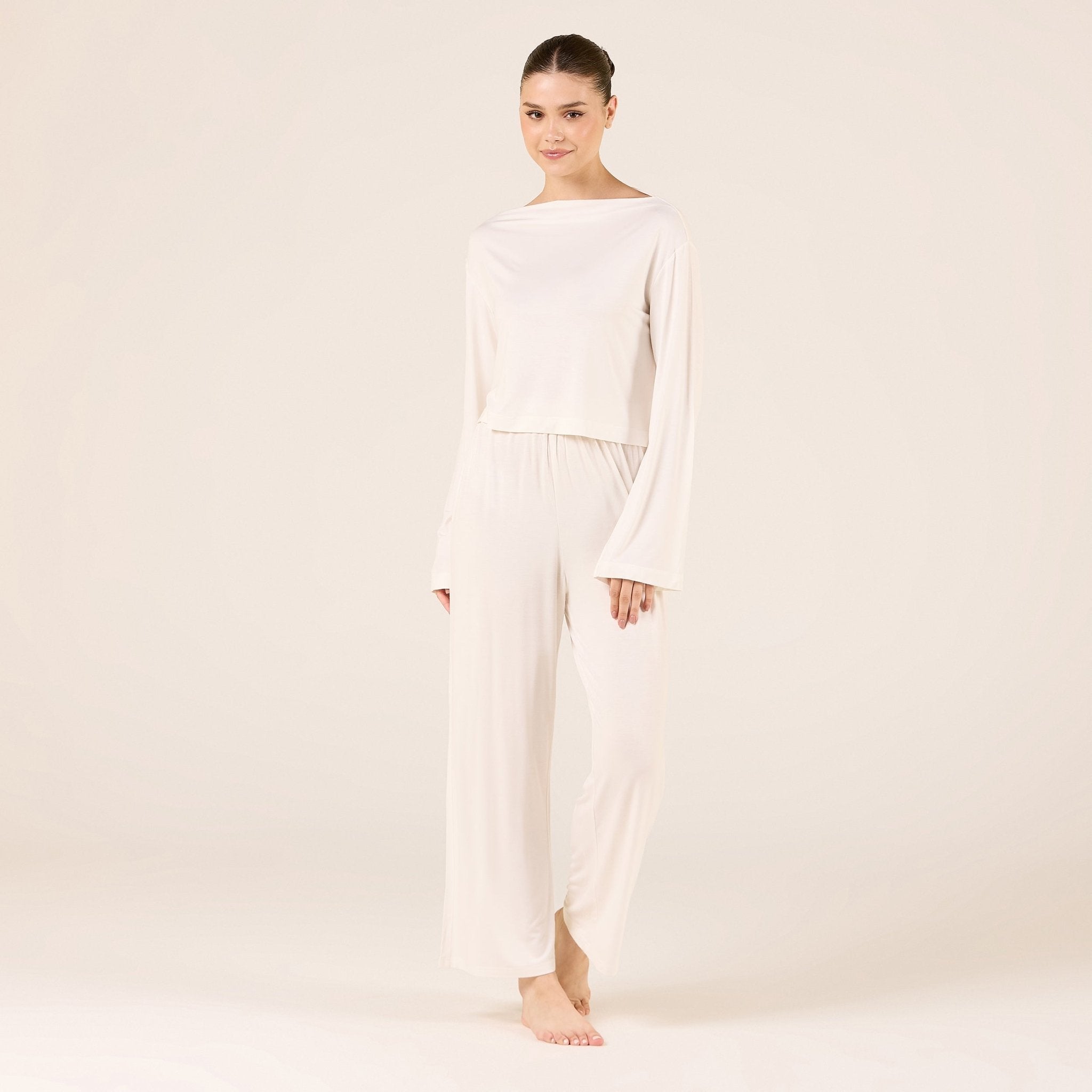 Bamboo Wide Leg Elastic Waist Pants - shopaleena