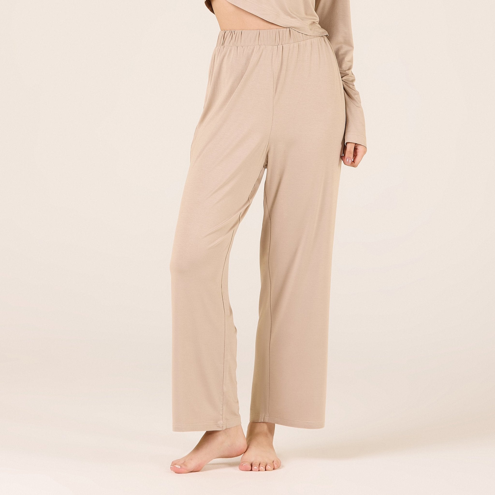 Bamboo Wide Leg Elastic Waist Pants - shopaleena