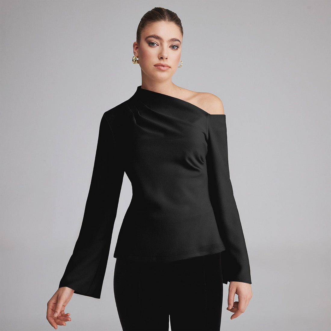 Bare shoulder Crepe Blouse - shopaleena