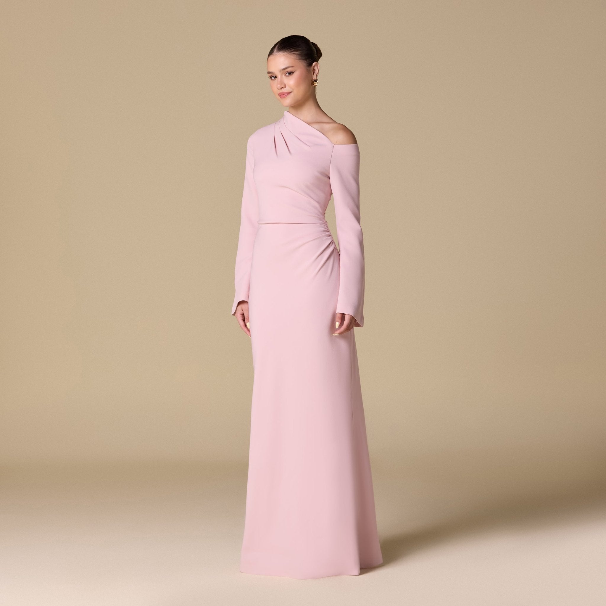 Bare shoulder Crepe maxi dress - shopaleena