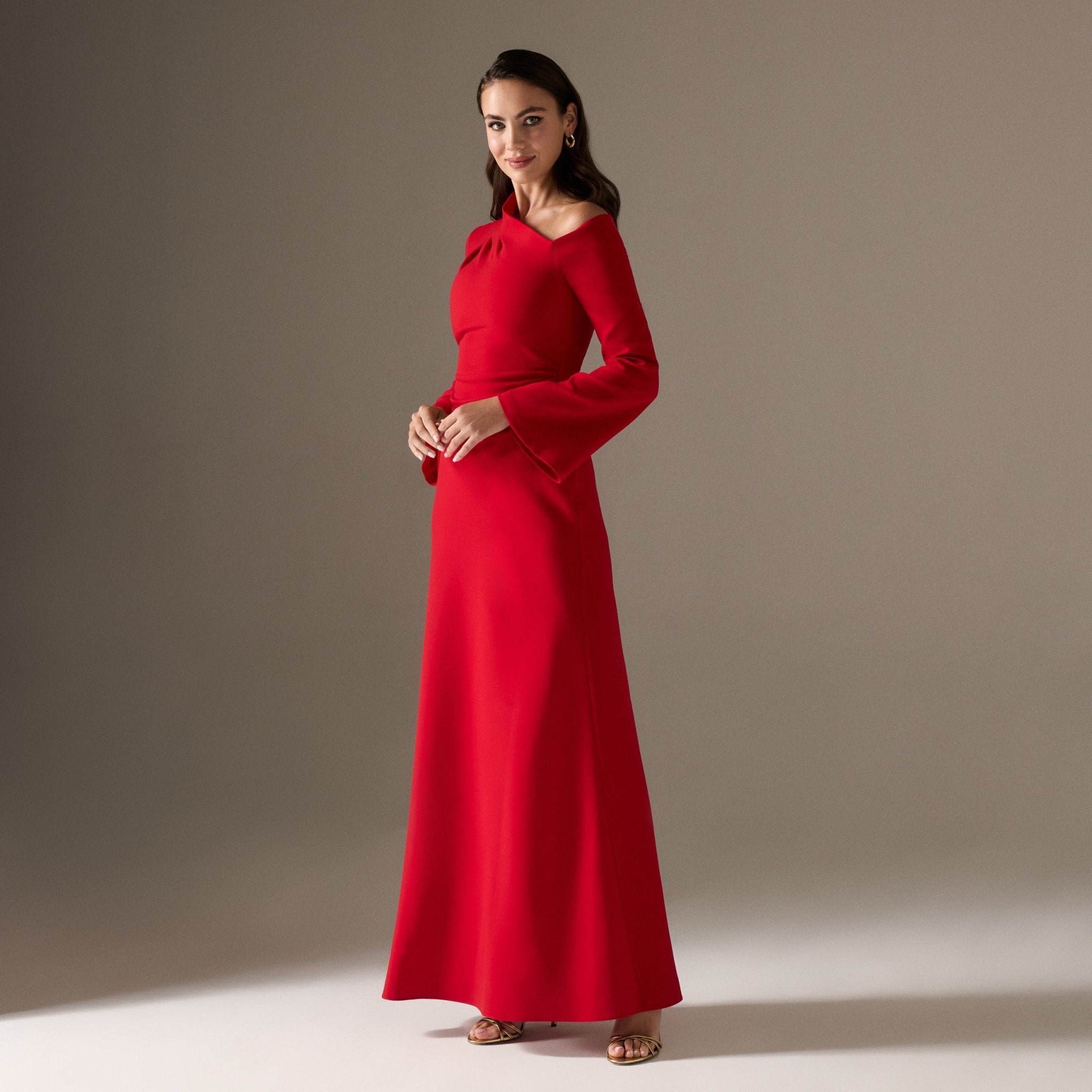 Red Bare shoulder Crepe maxi dress