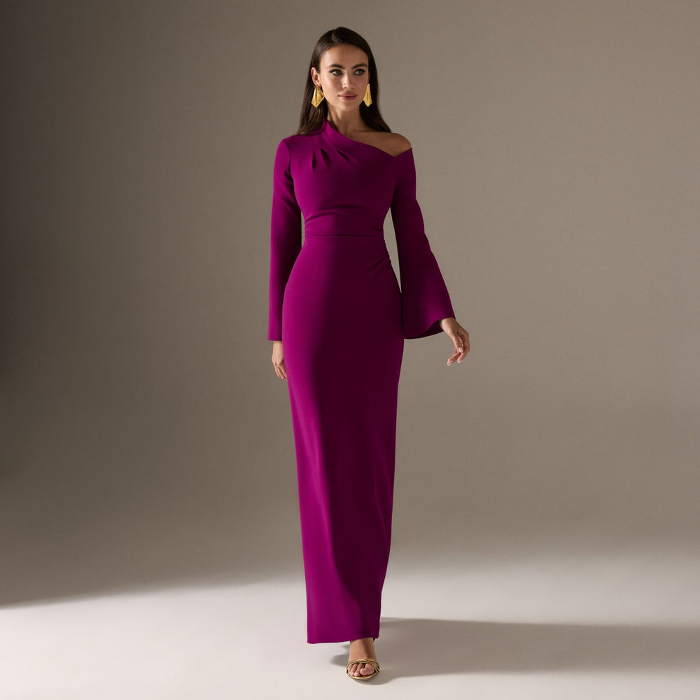 Purple Bare shoulder Crepe Maxi Dress shopaleena Purple Bare shoulder Crepe Maxi Dress shopaleena