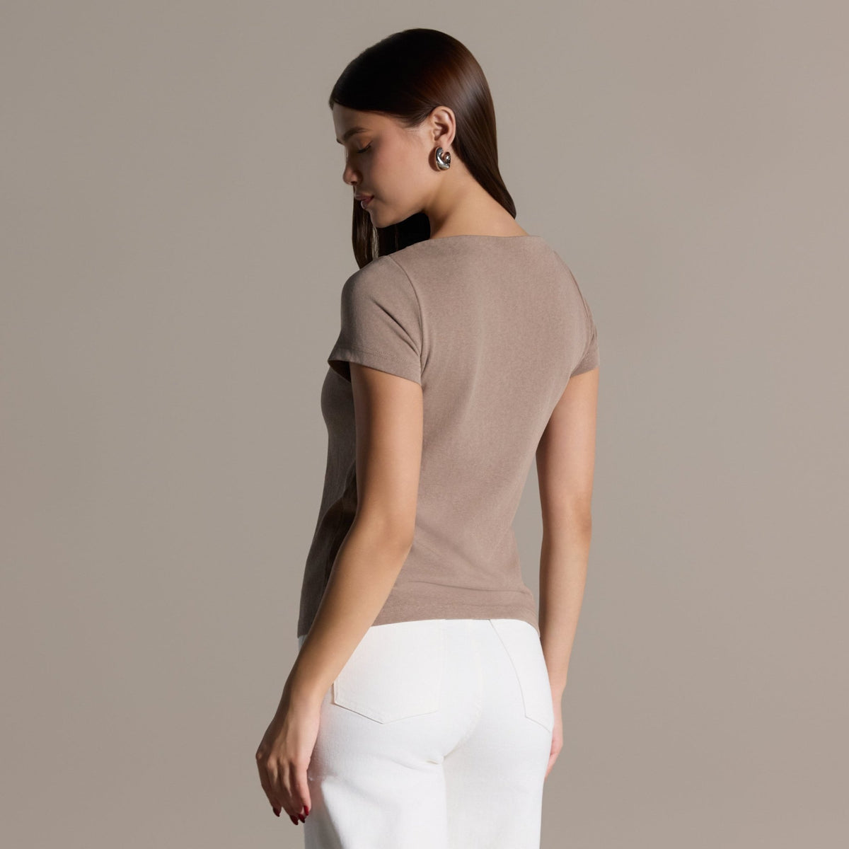 Beige Boat Neck Fitted Top - shopaleena