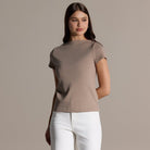 Beige Boat Neck Fitted Top - shopaleena
