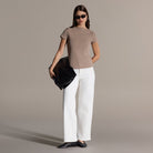 Beige Boat Neck Fitted Top - shopaleena