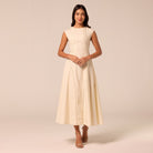 Beige Cap Sleeve Cutwork Maxi Dress - shopaleena