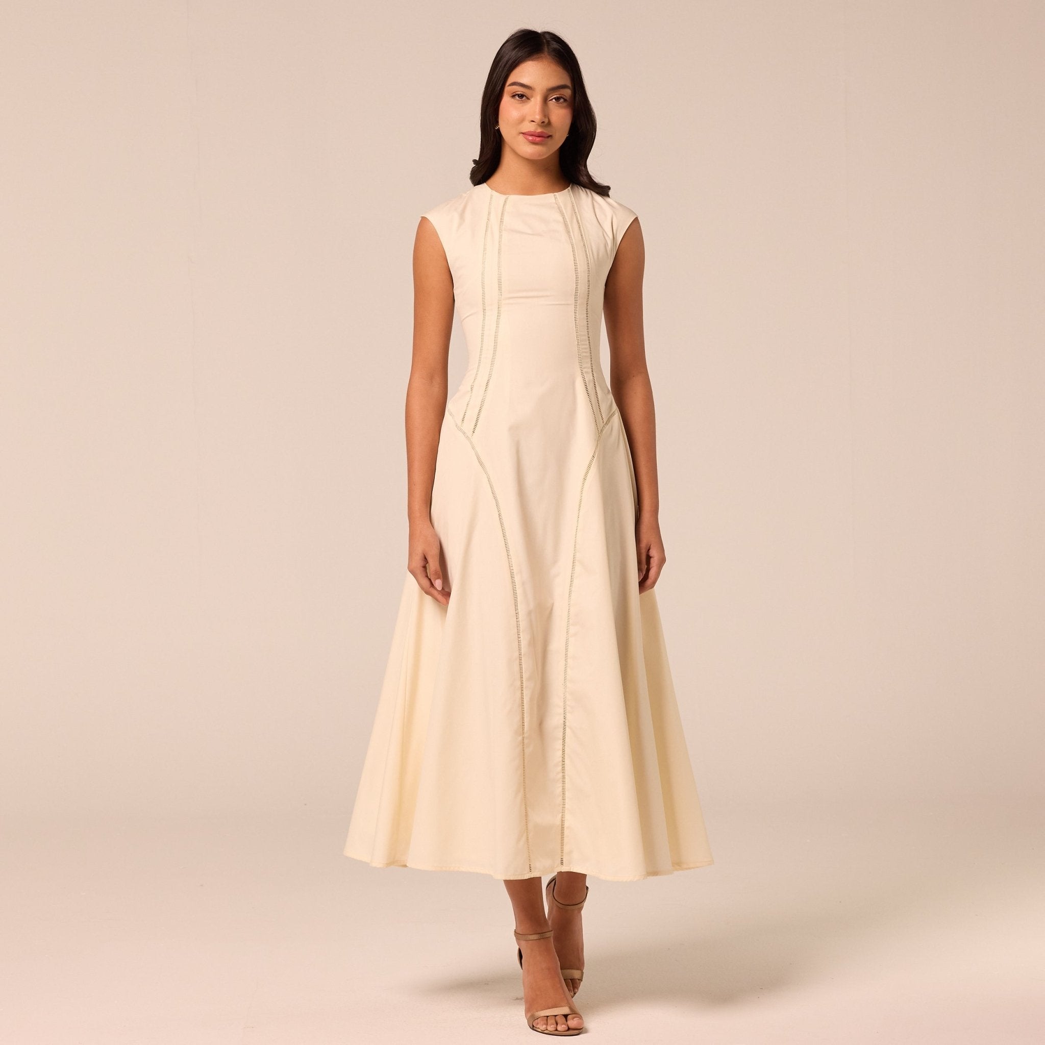 Beige Cap Sleeve Cutwork Maxi Dress - shopaleena