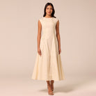 Beige Cap Sleeve Cutwork Maxi Dress - shopaleena