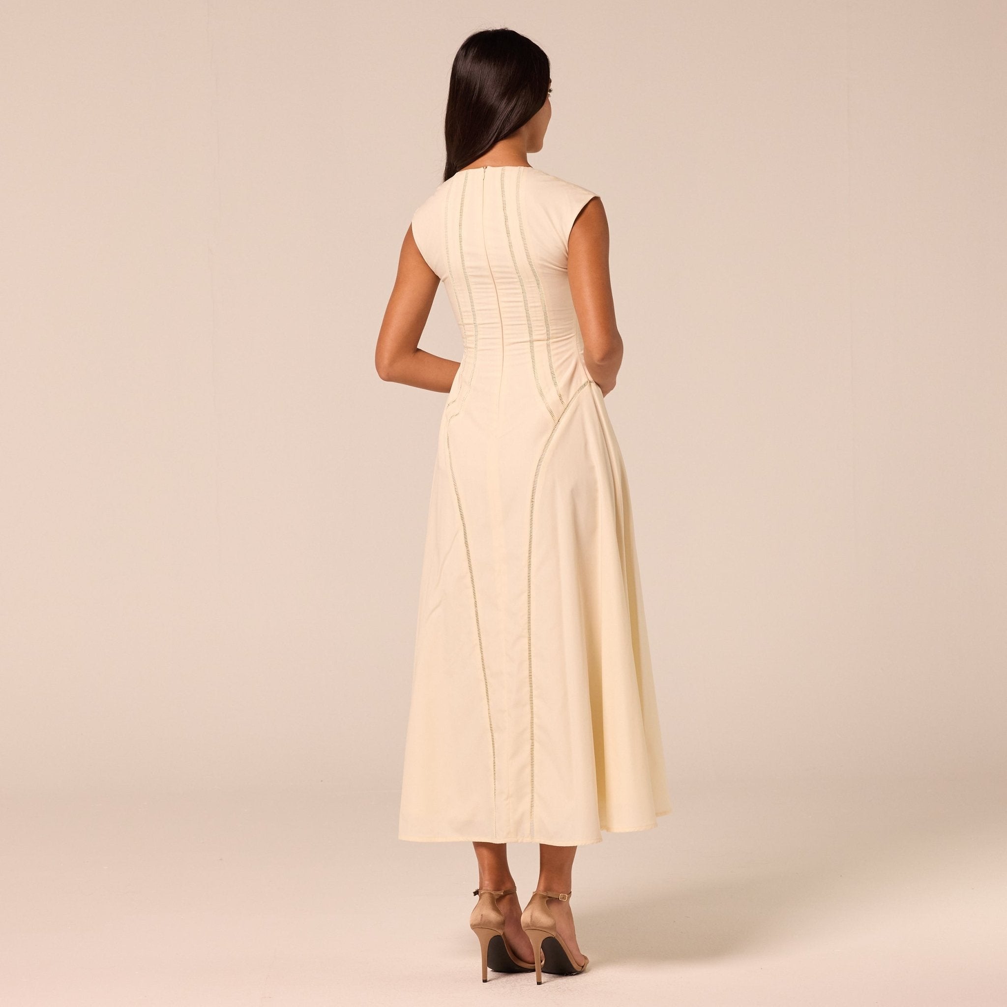 Beige Cap Sleeve Cutwork Maxi Dress - shopaleena