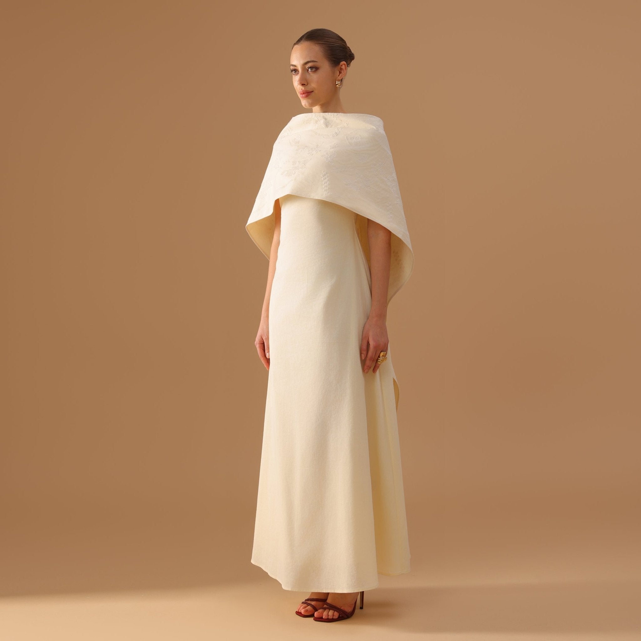 Beige Cape Aline Cotton Maxi Dress – shopaleena
