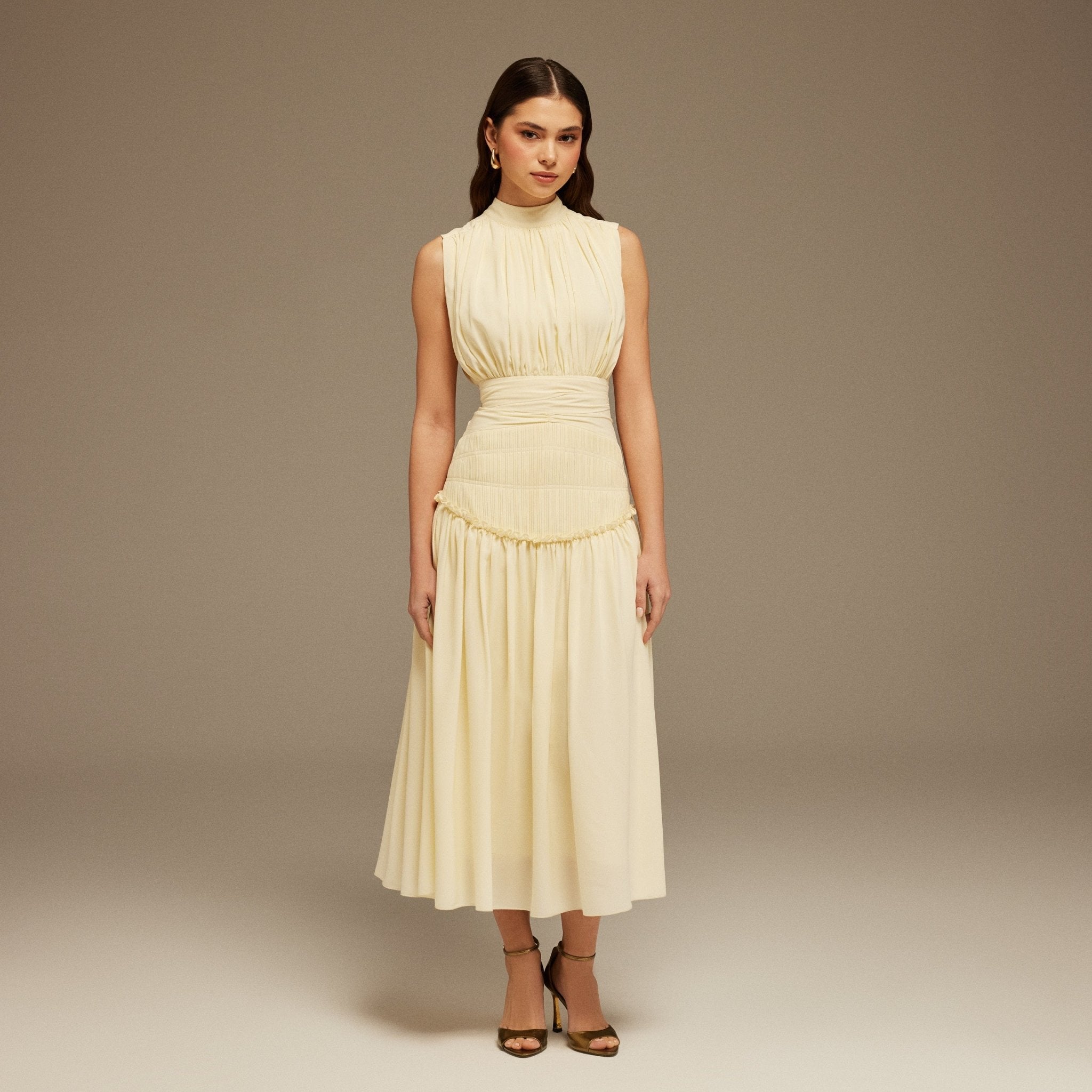 Beige Chiffon Maxi Dress - shopaleena