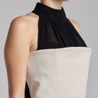 Beige Crepe Gown with Black Chiffon Scarf - shopaleena