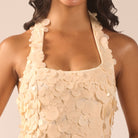 Beige Embellished Halter Neck Sequin Midi Dress - shopaleena